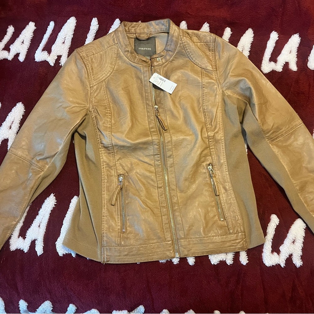 Tan Maurice’s faux leather jacket. Full zip. Pockets. Size medium.